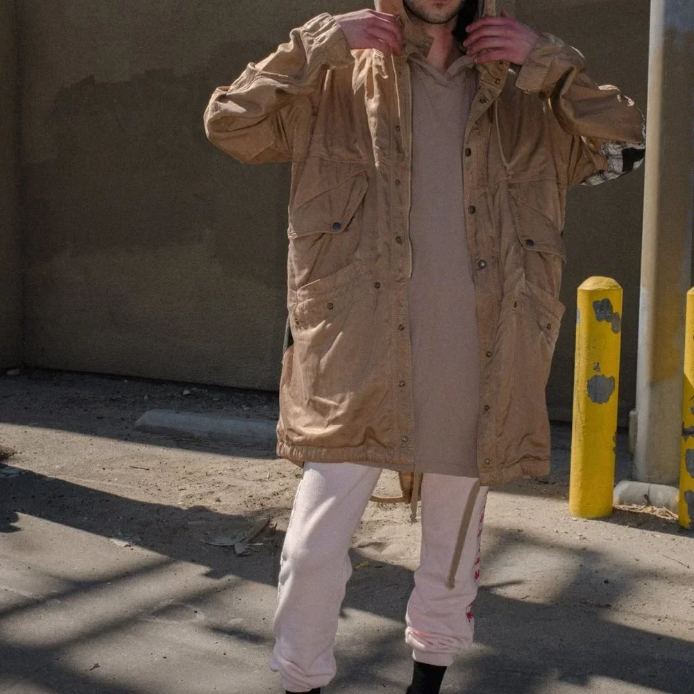 NEW size Small Faith Connexion patch tailcoat parka Los Angeles TAN color